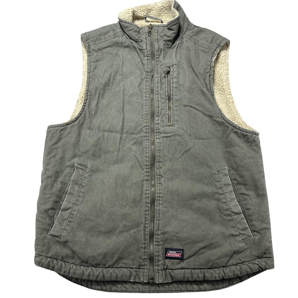 Dickies Vest Mens Medium Green Canvas Sherpa Lined Full Zip Workwear Outdoor